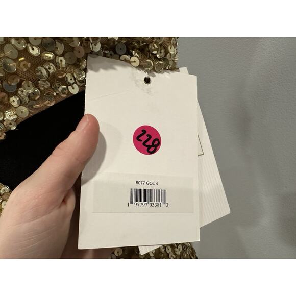 Mac Duggal 6077 Thin Strap Cut out Gown with Ombre Sequins Gold Sz 4 NEW - Picture 4 of 9